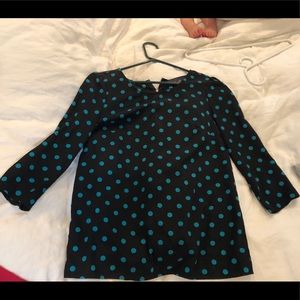 Black with turquoise polka dots 3/4 sleeve top